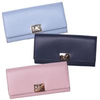 【Michael Kors】MK新款LOGO滑面牛皮翻蓋長夾(五色任選)