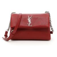 YSL HOLLYWOOD 經典銀釦牛皮翻蓋斜背包 (477498 -紅)