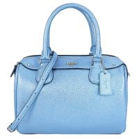 COACH 馬車素面防刮手提/斜背波士頓包(小/金屬藍)