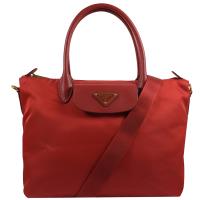 PRADA 1BA106 經典三角LOGO尼龍帆布手提斜背兩用包.紅
