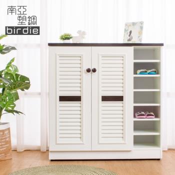 Birdie南亞塑鋼-3.3尺二門右開放塑鋼百葉鞋櫃-胡桃色+白色