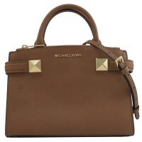 MICHAEL KORS KARLA系列防刮皮大鉚釘手提兩用包.咖 大