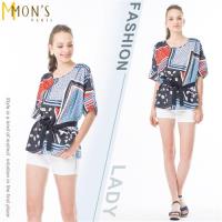 MONS時尚國際精品絲巾造型印花上衣