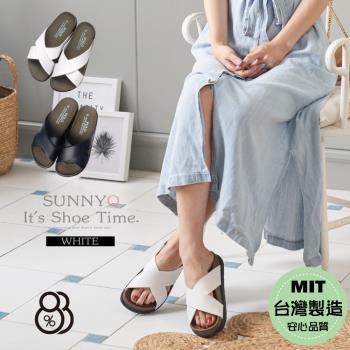 【88%】拖鞋-MIT台灣製 跟高3.5cm 厚底交叉涼拖鞋 簡約中性百搭