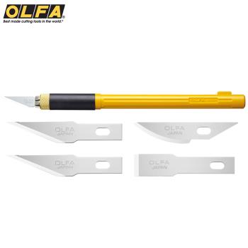 日本OLFA雕刻筆刀模型雕刻刀AK-4模型等距刻線刀切割刀(附刀片5支:圓刃*1,平刃*1,直刃*2)