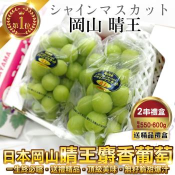 果物樂園-日本岡山晴王麝香葡萄2房禮盒(約550-600g/串)