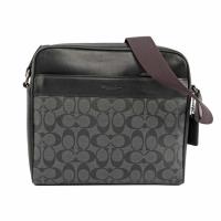 COACH PVC LOGO方形拉鏈斜背包(黑灰)