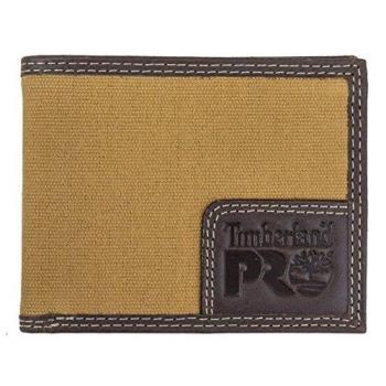 Timberland 2018男時尚 Pro黃褐色雙縫帆布皮革雙折皮夾 