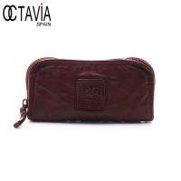 OCTAVIA 8 真皮 - 風化牛皮系列 你的標籤 全拉式長夾 - 暗紅