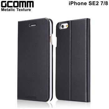 GCOMM iPhone SE3 SE2 7/8 Metalic Texture 金屬質感拉絲紋超纖皮套 紳士黑