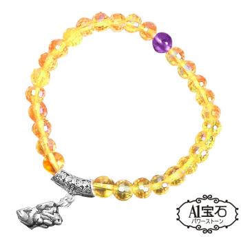 A1寶石 純銀貔貅-黃水晶紫水晶手鍊-強力招財旺貴人運