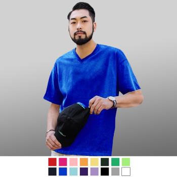 男人幫-加大碼韓國版型100%純棉高磅數厚款素色V領T恤