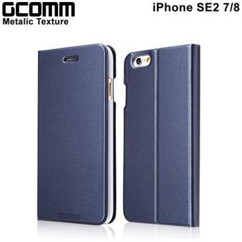 GCOMM iPhone SE3 SE2 7/8 Metalic Texture 金屬質感拉絲紋超纖皮套 優雅藍