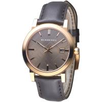 BURBERRY 倫敦精品幾何圖形設計皮帶男錶-玫瑰金框(BU9013)