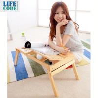 LIFECODE 懶人松木折疊桌/床上桌/筆電桌/小書架(雙置物盒+杯架+筆座)