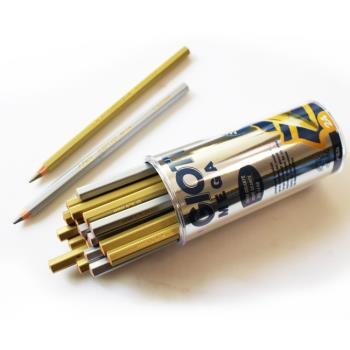 義大利 GIOTTO MEGA 六角胖金銀色鉛筆(24支)附筆筒