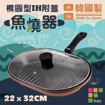 【和平FREIZ】健康少油橢圓型附蓋魚燒煎鍋.燒烤肉煎鍋-32cm (BMM-9611)