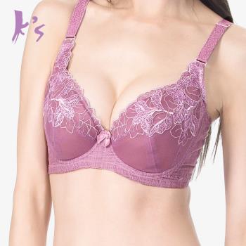 Ks凱恩絲 花邊蕾絲專利蠶絲機能爆乳C-E杯內衣 紫色 (M05)