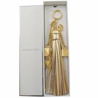 MICHAEL KORS 鎖頭款皮革流蘇鑰匙吊飾禮盒組.金
