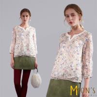 MONS 高質感V領絲柔花卉上衣