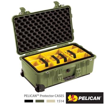 美國 PELICAN 1514 輪座拉桿氣密箱-含隔層(綠)
