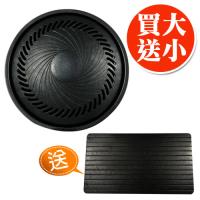 金德恩 台灣製造 攜帶式鐵製大烤盤33公分附小把手+免泡水解凍盤1組