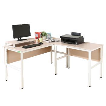 DFhouse  頂楓150+90公分大L型工作桌+桌上架-楓木色