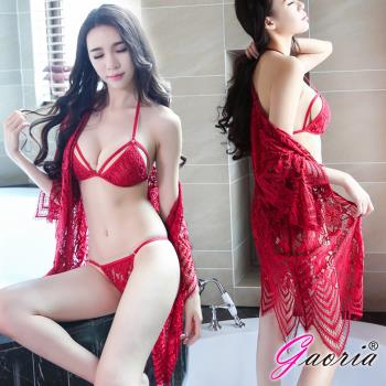 Gaoria 惹火精靈 波希米亞風三點式浪漫蕾絲套裝 性感情趣睡衣 紅 N4-0081