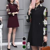 KW韓國. 秋冬回眸一笑雪紡拼接秀麗洋裝