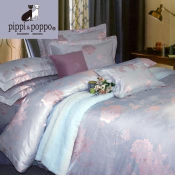 pippi poppo 頂級銅氨絲緹花-浪漫花影 兩用被床包四件組 雙人加大6尺