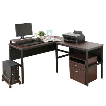 DFhouse       頂楓150+90公分大L型工作桌+主機架+桌上架+活動櫃