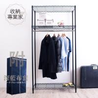 收納專業家 烤漆黑45X90X180cm 三層單桿衣櫥 附寶藍布套