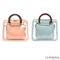 La Moda 超人氣單品菱格車線可拆透明子母托特包 (共2色)