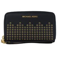 MICHAEL KORS HAYES 金字鉚釘手提式拉鍊中長夾.深藍
