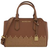 MICHAEL KORS HAYES 鉚釘荔枝牛皮手提兩用包.咖