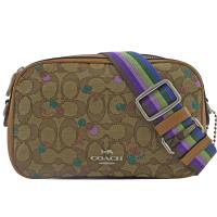 COACH 馬車LOGO櫻桃織布拼接款相機包(咖)