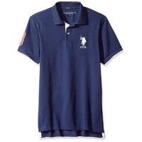 US Polo 2018男時尚大馬球深藍色合身彈性短袖POLO
