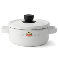 Honey ware 日本富士琺瑯 Solid系列-20cm雙耳附蓋琺瑯鍋3.0L天使白