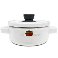 Honey ware 日本富士琺瑯 Solid系列-18cm雙耳附蓋琺瑯鍋2.2L天使白