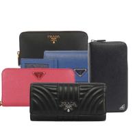 PRADA 金字LOGO防刮牛皮雙釦對開長夾(任選) 1MH132