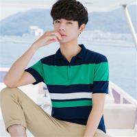 Jimmy Wang 純棉藍白綠條紋POLO衫