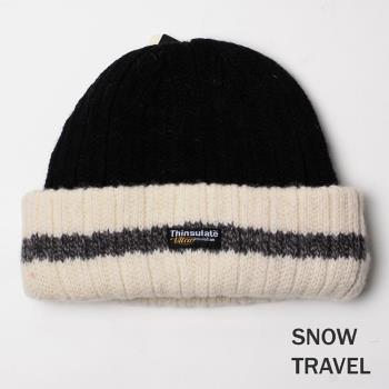SNOWTRAVEL 3M防風透氣保暖羊毛帽(條紋摺邊) (黑色)