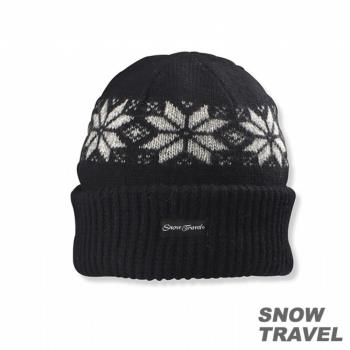 SNOWTRAVEL 3M防風透氣保暖羊毛帽(雪花摺邊) (黑色)