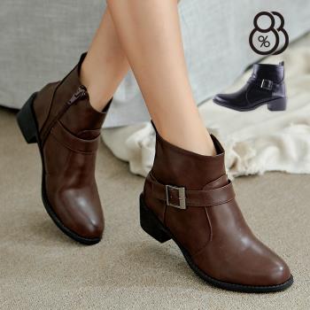 【88%】靴子-MIT台灣製 跟高4.5CM 扣環造型 側拉鍊 簡約中性純色 低筒靴 短靴