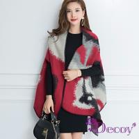 【Decoy】高貴女伶*仿羊絨斗篷式披肩圍巾/炫灰紅