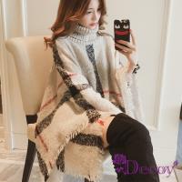 【Decoy】精品格紋*保暖高針織領毛衣斗篷披肩罩衫/米
