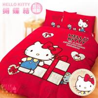 享夢城堡 雙人加大床包薄被套四件組-HELLO KITTY 蝴蝶結-米.紅