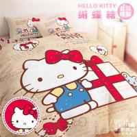 享夢城堡 雙人加大床包兩用被套四件組-HELLO KITTY 蝴蝶結-米.紅