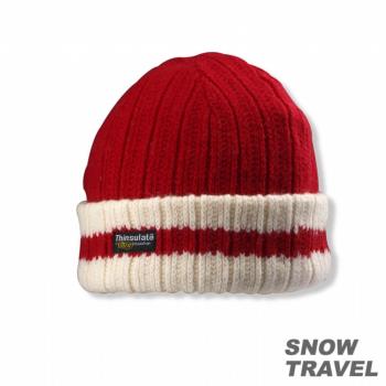 SNOWTRAVEL 3M防風透氣保暖羊毛帽(條紋摺邊) (紅色)