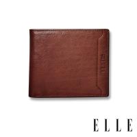 【ELLE HOMME】壓紋Logo系列-3卡上翻窗格真皮皮夾/短夾/零錢袋- 紳士棕EL207042